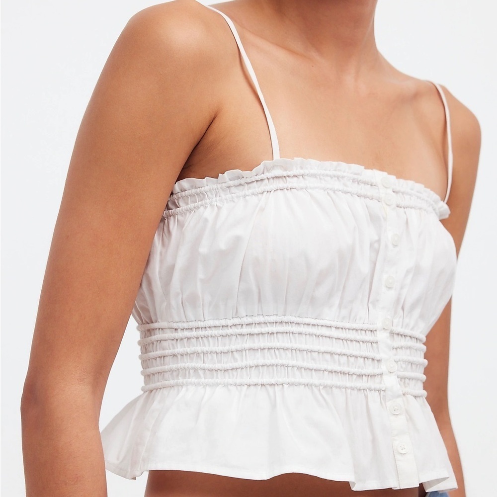 Madewell Smocked Button-Front Top in Poplin XL - Picture 10 of 11